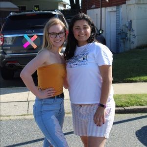 Purple striped shorts